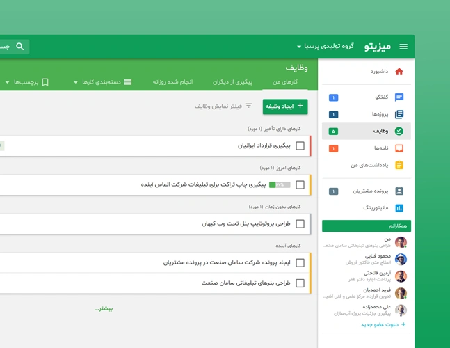 مدیریت وظایف در میزیتو